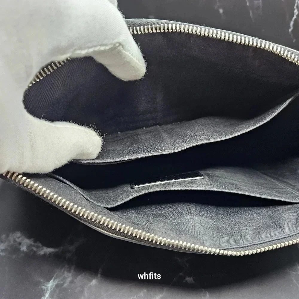 Yves Saint Laurent Black Leather Zipper Portfolio Clutch - Picture 8 of 12